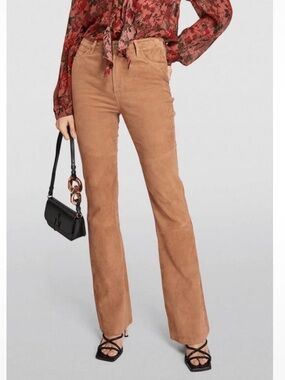 PAIGE real Suede Laurel Canyon Hi Rise Trousers in Toffee Bronze size 27